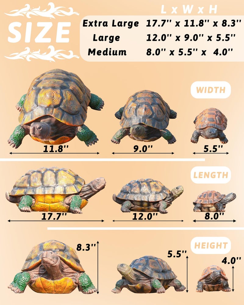 Sdeetesamjun Tortoise Turtle Statue,Resin Garden Sculpture Indoor/Outdoor Yard Lawn Ornament,Home Decor (Large) - Image 2