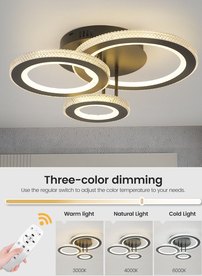 YATAI LIGHTING 3-Color Round LED Ceiling Light Fixture, Modern Black Flush Mount Lamp with Remote Control for Bedroom, Living Room, Dining Room, and Library, 36W, 3000K-6000K - Image 2