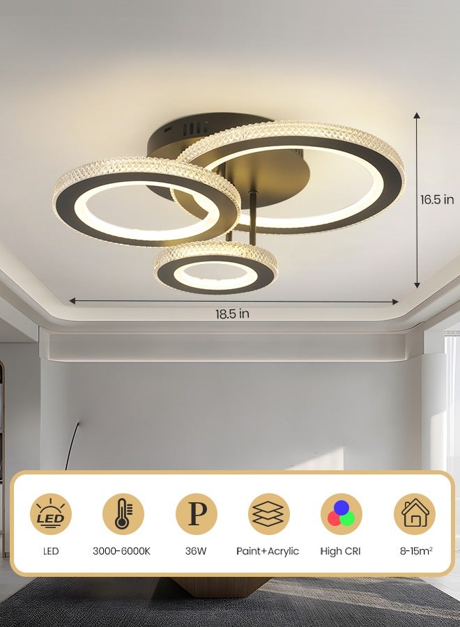 YATAI LIGHTING 3-Color Round LED Ceiling Light Fixture, Modern Black Flush Mount Lamp with Remote Control for Bedroom, Living Room, Dining Room, and Library, 36W, 3000K-6000K - Image 3