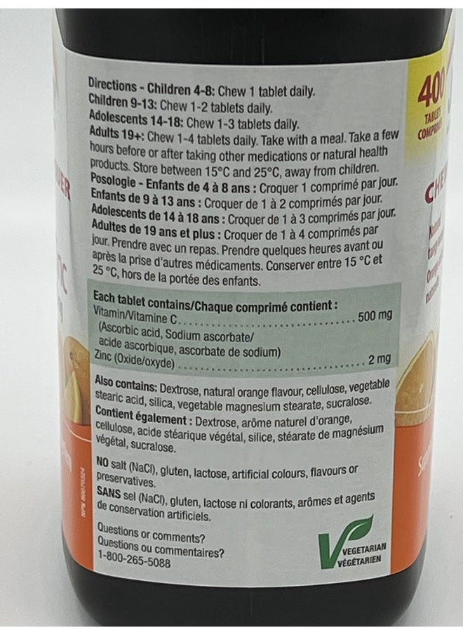 Jamieson - Chewable Vitamin C + Zinc 500Mg Natural Tangy Orange 400 Tablets - Image 1