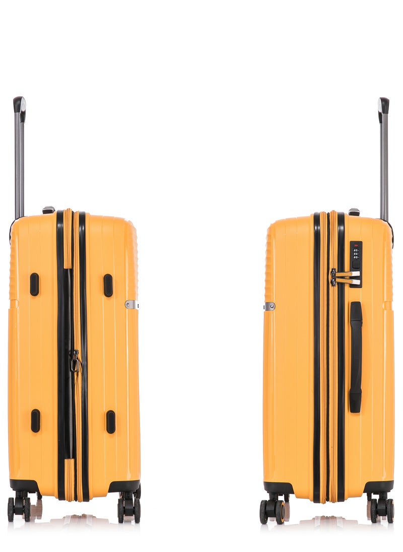 Light Weight PP Fashion Trolley Luggage Expandable Hard Case Carry on Suitcase with Safe Zipper and 4 Quite 360° Double Spinner Wheels CP002 Yellow