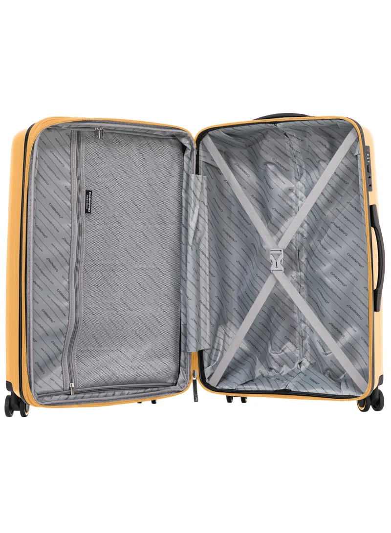 CABINPRO Light Weight PP Fashion Trolley Luggage Expandable Hard Case Carry on Suitcase with Safe Zipper and 4 Quite 360° Double Spinner Wheels CP002 Yellow