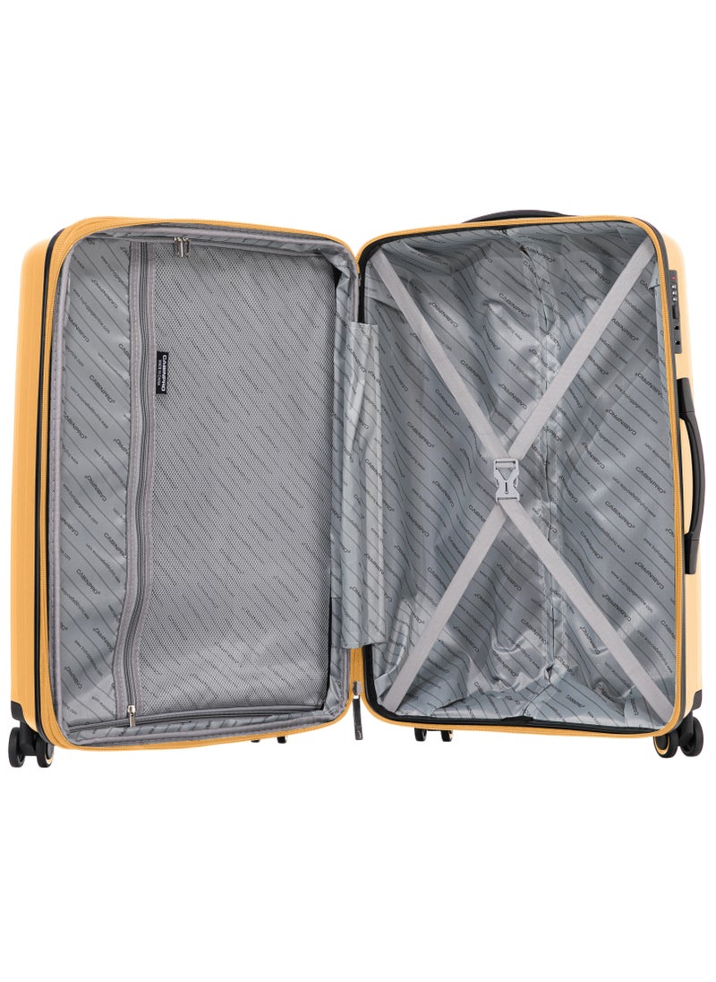 Light Weight PP Fashion Trolley Luggage Expandable Hard Case Carry on Suitcase with Safe Zipper and 4 Quite 360° Double Spinner Wheels CP002 Yellow