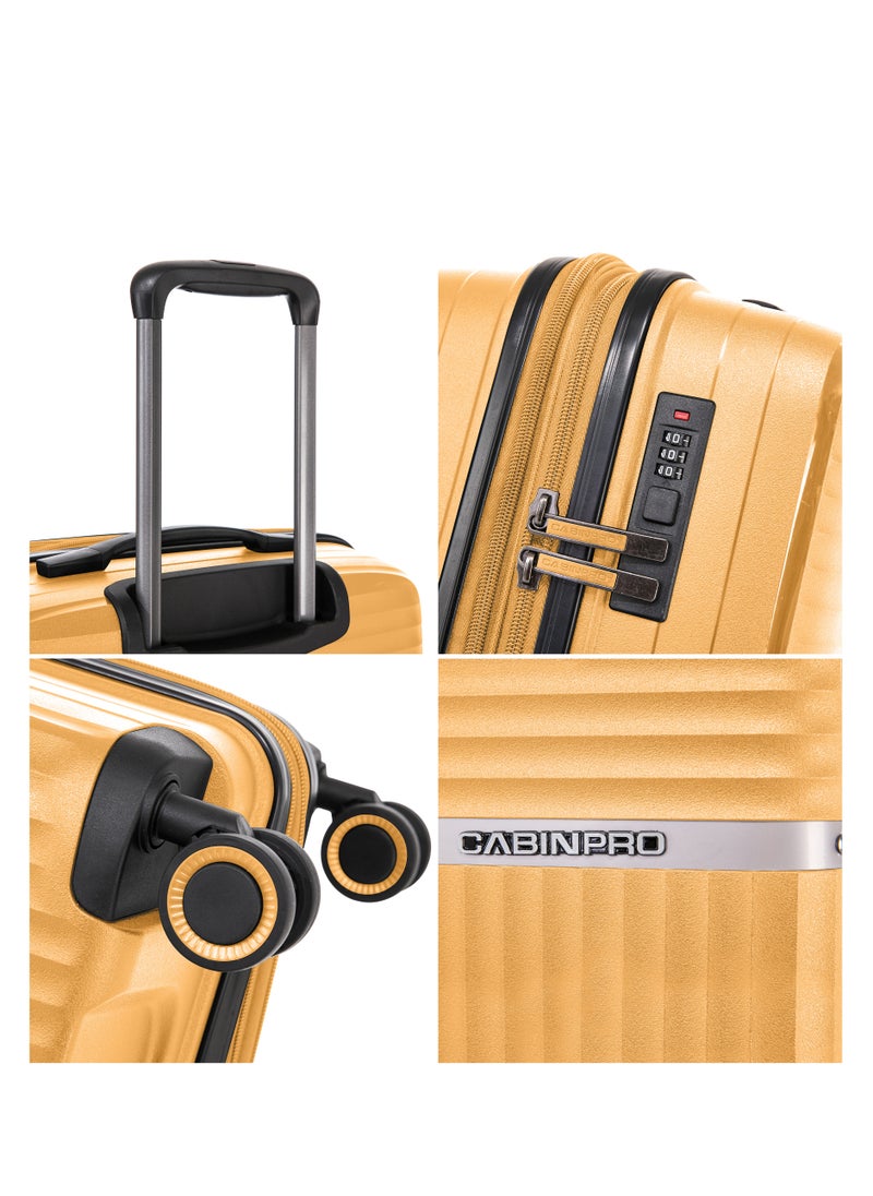 Light Weight PP Fashion Trolley Luggage Expandable Hard Case Carry on Suitcase with Safe Zipper and 4 Quite 360° Double Spinner Wheels CP002 Yellow