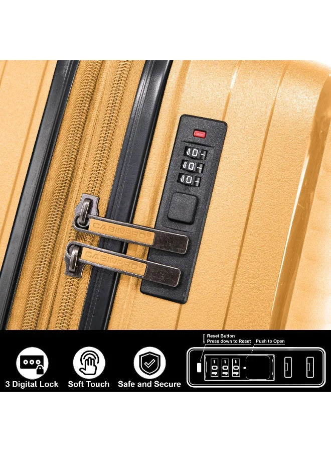 CABINPRO Light Weight PP Fashion Trolley Luggage Expandable Hard Case Carry on Suitcase with Safe Zipper and 4 Quite 360° Double Spinner Wheels CP002 Yellow