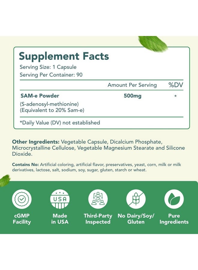 HealthyWayRx Healthy Way 500mg SAM-e Supplement - High Strength 500mg S-Adenosyl-L-Methionine Capsules for Joint Brain Liver and Mood Support - Non-GMO High Absorption Same Supplement (90 Servings) - Image 2