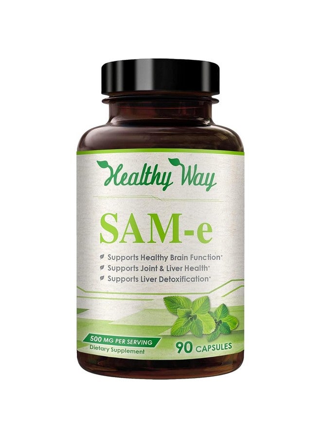 HealthyWayRx Healthy Way 500mg SAM-e Supplement - High Strength 500mg S-Adenosyl-L-Methionine Capsules for Joint Brain Liver and Mood Support - Non-GMO High Absorption Same Supplement (90 Servings) - Image 1