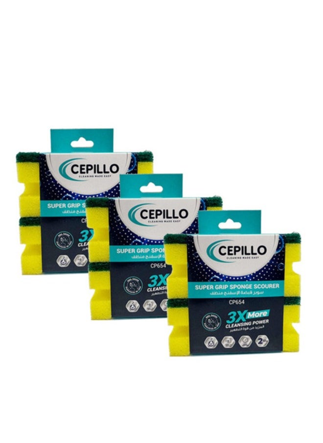 CEPILLO قطعتان من الإسفنجة ذات الإمساك العالي ذات الشكل العالي | اسفنجة غسيل الصحون | فرك | اسفنجة تنظيف المطبخ - أصفر/أخضر، مجموعة من 3 قطع  - Image 1
