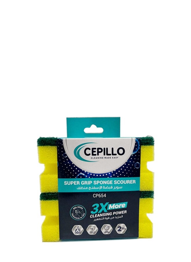 CEPILLO قطعتان من الإسفنجة ذات الإمساك العالي ذات الشكل العالي | اسفنجة غسيل الصحون | فرك | اسفنجة تنظيف المطبخ - أصفر/أخضر، مجموعة من 3 قطع  - Image 2