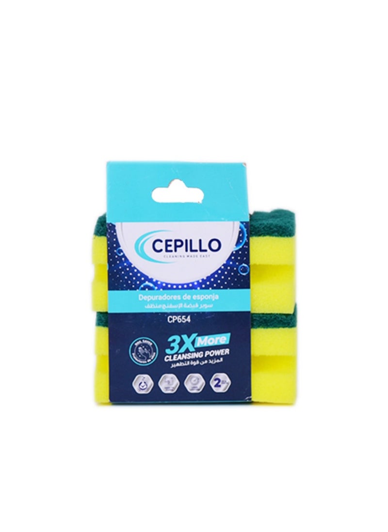 CEPILLO قطعتان من الإسفنجة ذات الإمساك العالي ذات الشكل العالي | اسفنجة غسيل الصحون | فرك | اسفنجة تنظيف المطبخ - أصفر/أخضر، مجموعة من 3 قطع  - Image 3