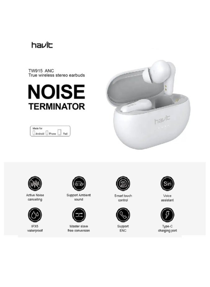 havit Havit True Wireless Earbuds with Active Noise Cancelling & 3 Playing Modes TW915-White - Image 2