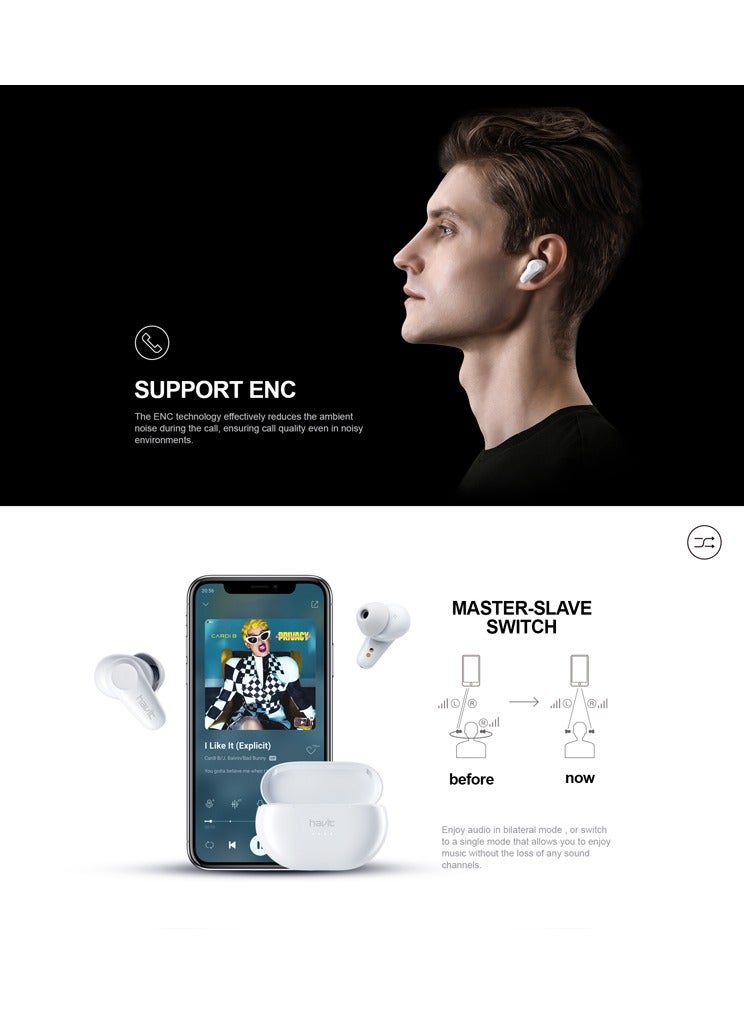 havit Havit True Wireless Earbuds with Active Noise Cancelling & 3 Playing Modes TW915-White - Image 5