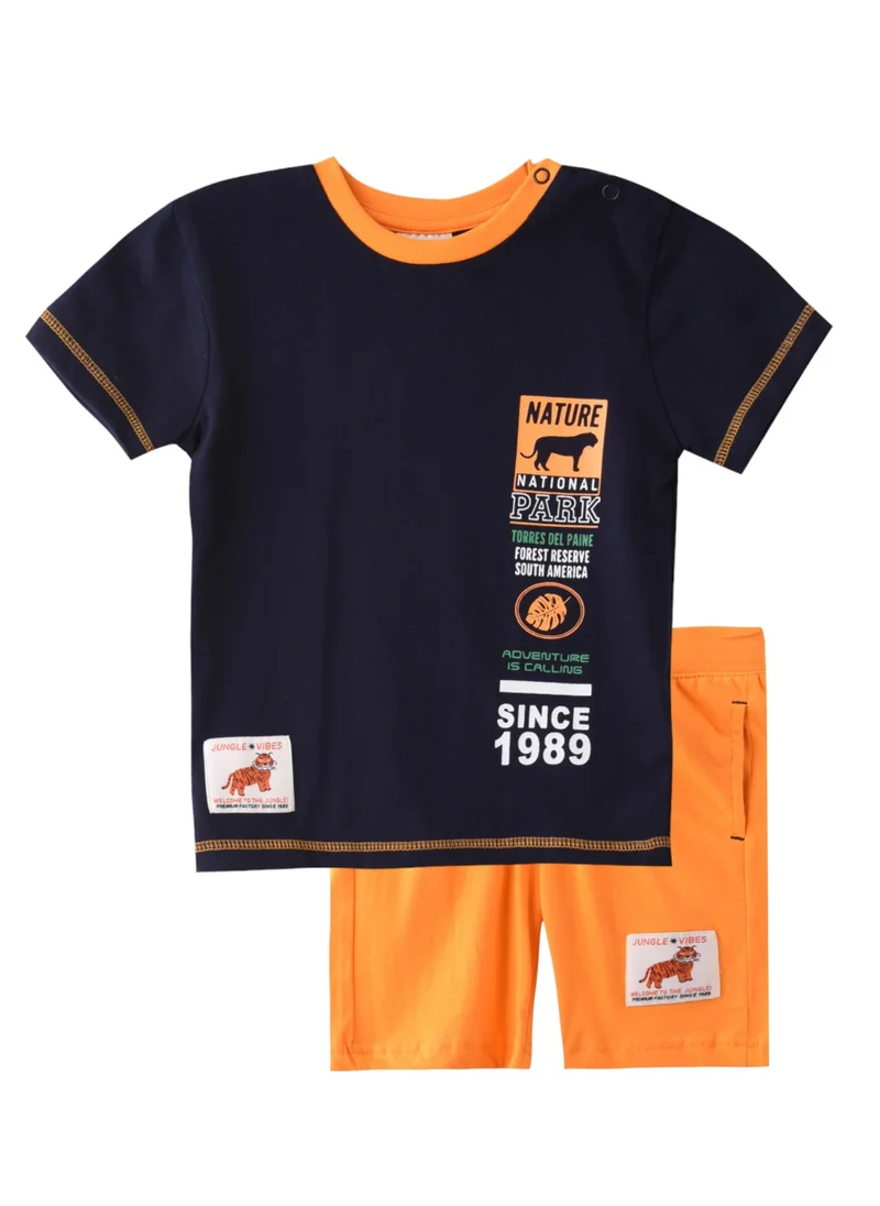 victor and jane BABY BOYS 2PC Set - T-Shirts & Shorts - Navy Blue and Orange