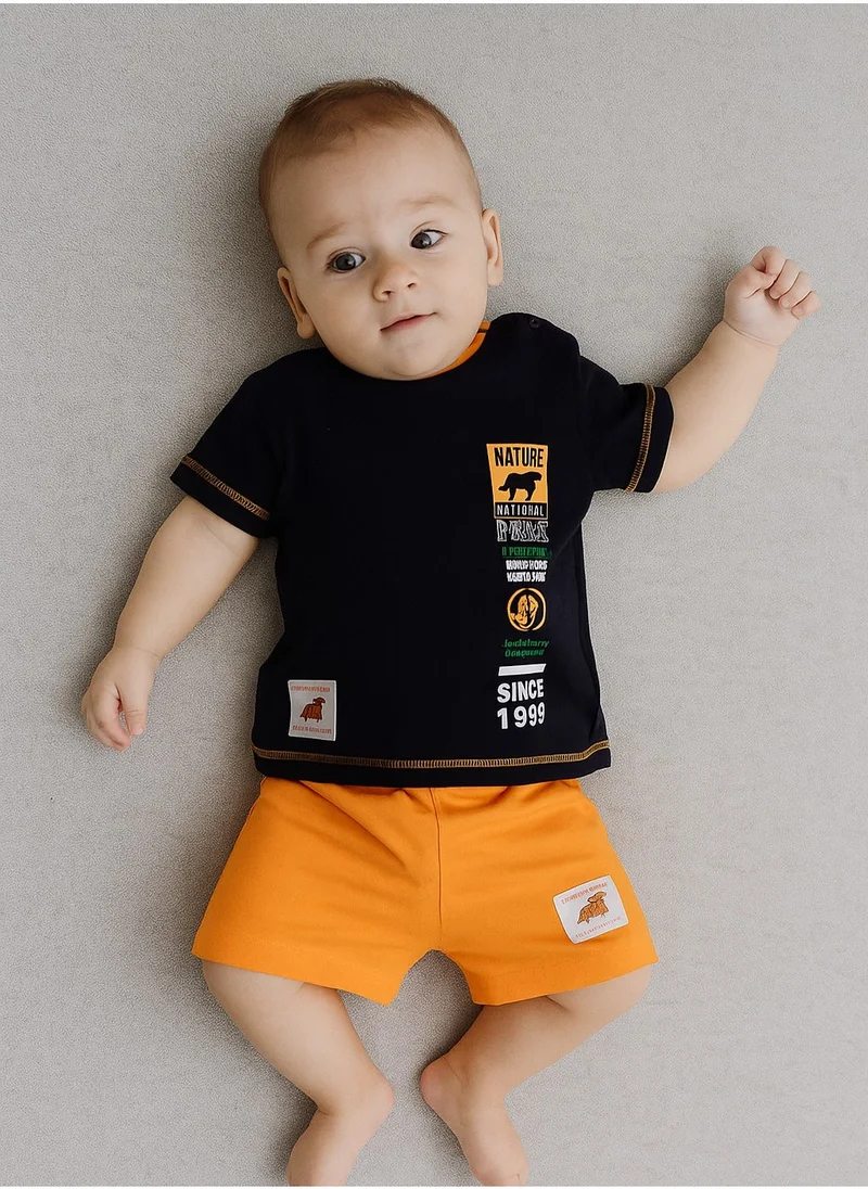 victor and jane BABY BOYS 2PC Set - T-Shirts & Shorts - Navy Blue and Orange