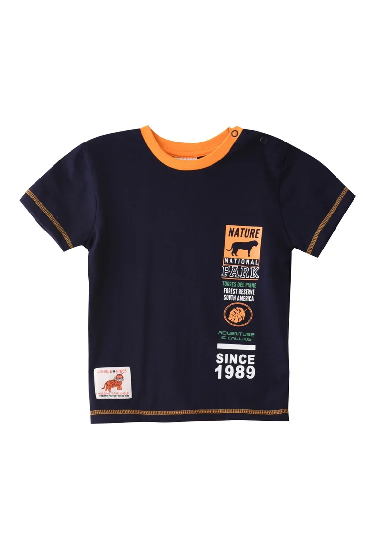 victor and jane BABY BOYS 2PC Set - T-Shirts & Shorts - Navy Blue and Orange