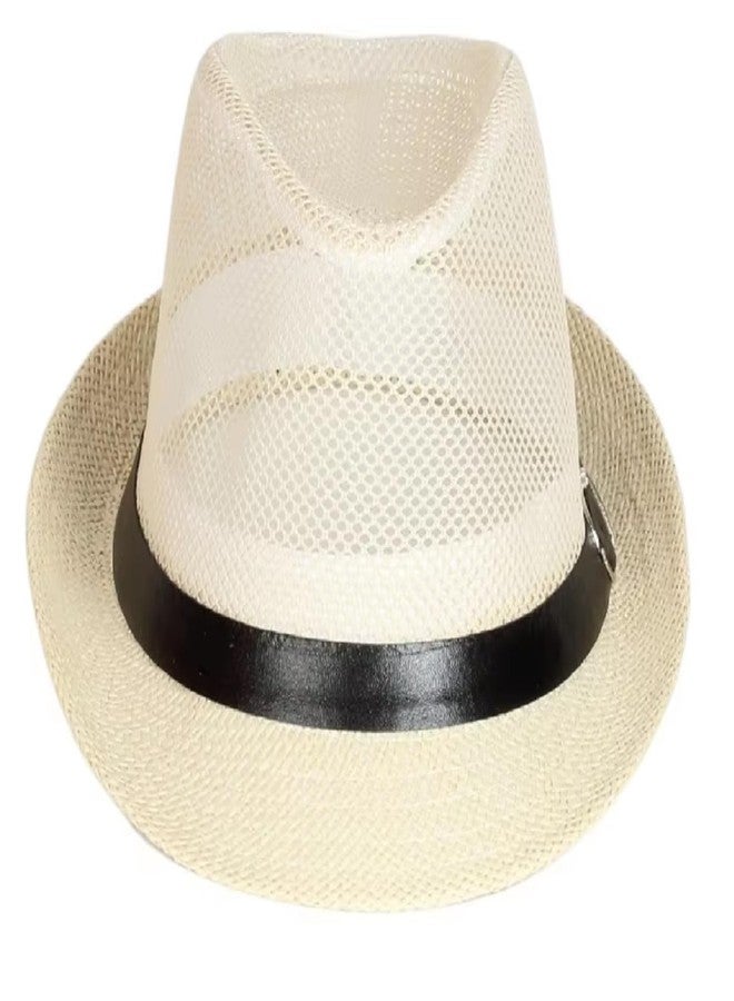 Zacharias Men's Mesh Net Breathable Fedora Hat f-02 (Fawn_Free Size) (Pack of 1) - Image 4