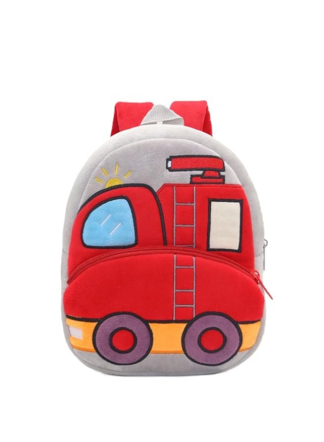 blue tree Cute Boy's and Girl's Plush Kids Bag Full Embroidery Designs Mini Travel Backpack (Red Fire Bus) - Image 1