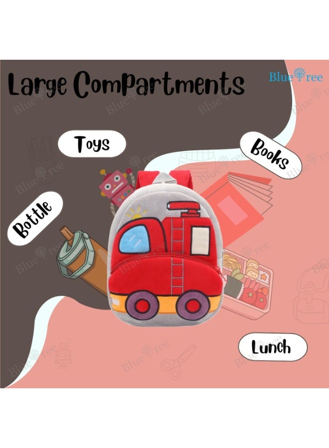 blue tree Cute Boy's and Girl's Plush Kids Bag Full Embroidery Designs Mini Travel Backpack (Red Fire Bus) - Image 4