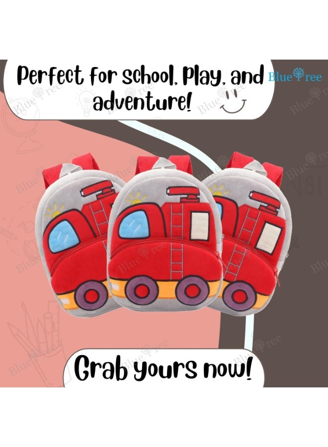blue tree Cute Boy's and Girl's Plush Kids Bag Full Embroidery Designs Mini Travel Backpack (Red Fire Bus) - Image 2