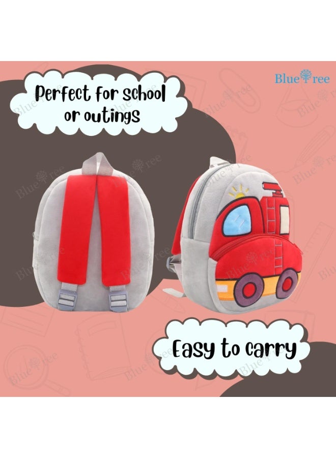 blue tree Cute Boy's and Girl's Plush Kids Bag Full Embroidery Designs Mini Travel Backpack (Red Fire Bus) - Image 3