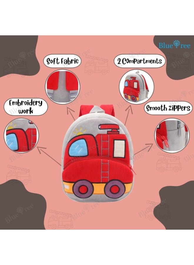 blue tree Cute Boy's and Girl's Plush Kids Bag Full Embroidery Designs Mini Travel Backpack (Red Fire Bus) - Image 5