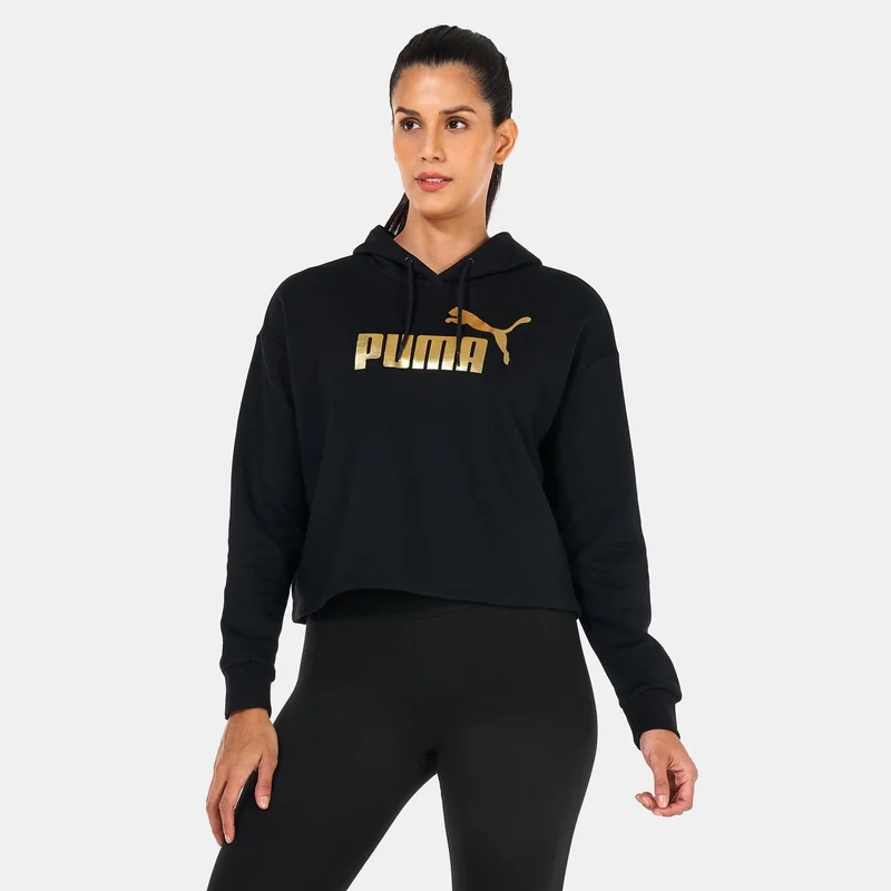 PUMA Women's Essentials+ Metallic Logo Cropped Hoodie