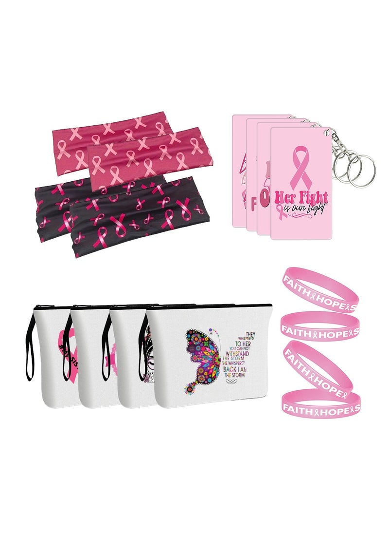 PRINTSHOP4ME PinkCancer Awareness Combo Set-Pink Ribbon Headband, Keychain,Cosmetic Bag,And Silicone Wristband-Perfect For Fundraisers, Charity Events,And October Awareness Month  - Image 1
