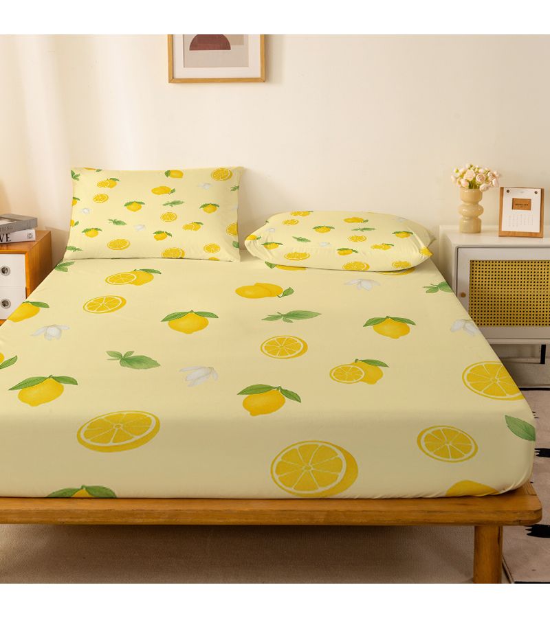 1pc Yellow Lemon And Flower Patterned Fitted Sheet Brushed Bed Skirt Standalone Deep Pocket Soft Fabric 360 Degree Full Wrap Non Slip Mattress Protector For Bedrooms Double Extra Large 55.12 By 78.74 Inches - Image 4