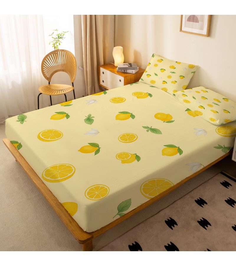 1pc Yellow Lemon And Flower Patterned Fitted Sheet Brushed Bed Skirt Standalone Deep Pocket Soft Fabric 360 Degree Full Wrap Non Slip Mattress Protector For Bedrooms Double Extra Large 55.12 By 78.74 Inches - Image 5