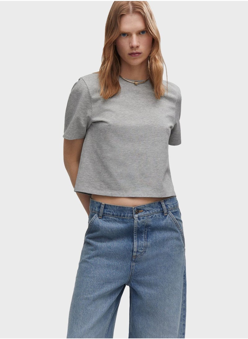 MANGO - Round Neck Crop T-Shirt - Image 1