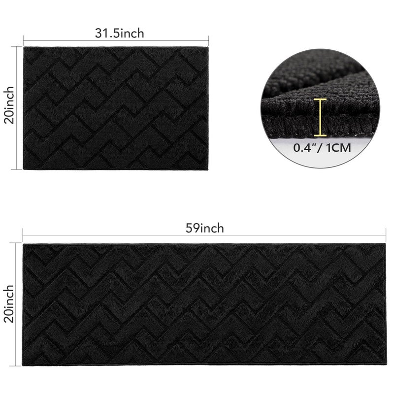 hicorfe Kitchen Runner Rug and Mats Sets,2 Pieces Super Absorbent Polypropylene Non-Slip Rug,Soft Comfort Floor Mat,Washable for Kitchen,Hallway,Office,Sink,Laundry(20" x 32"+20" x 59",Black) - Image 2