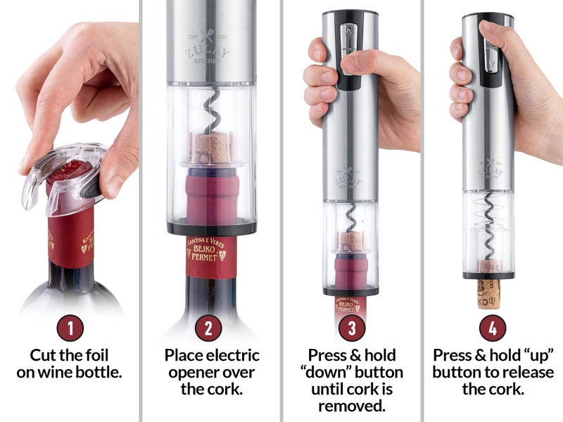 Zulay Kitchen Electric Wine Opener With Charging Base - 3-In-1 Automatic Wine Bottle Opener & Foil Cutter - Rechargeable Wine Opener Electric For Smooth & Fast Uncorking - Image 3