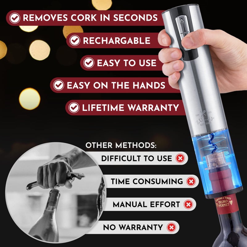 Zulay Kitchen Electric Wine Opener With Charging Base - 3-In-1 Automatic Wine Bottle Opener & Foil Cutter - Rechargeable Wine Opener Electric For Smooth & Fast Uncorking - Image 5