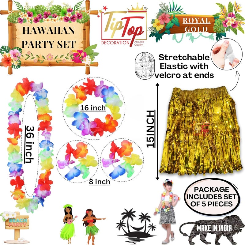 TIPTOP DECORATION TIPTOP DECORATION Premium Hawaiian Luau Leis Flower Garland Necklace Headband Bracelets Skirt Set of 5 - Image 2
