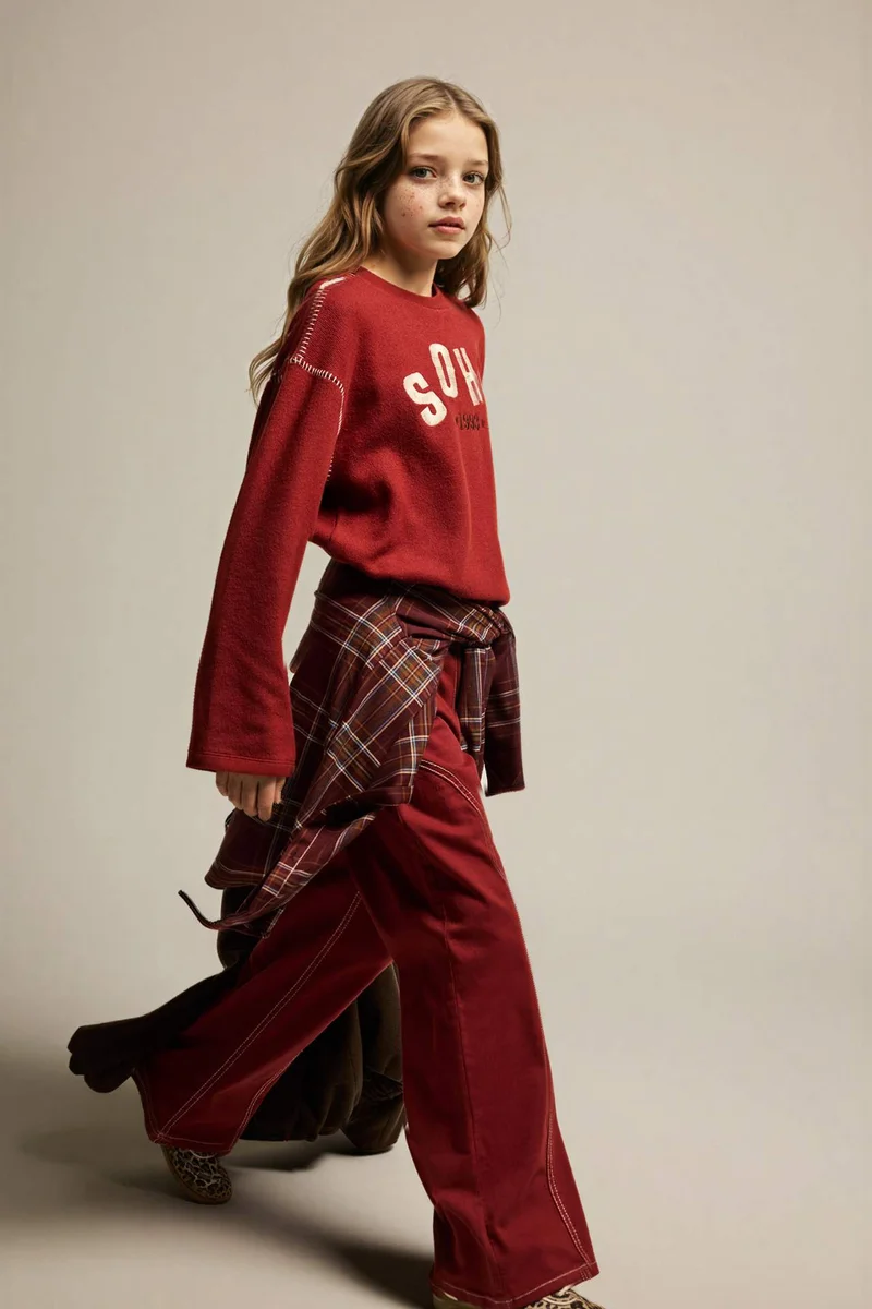 ديفاكتو Girl Overshirt Fit Crew Neck Printed T-shirt