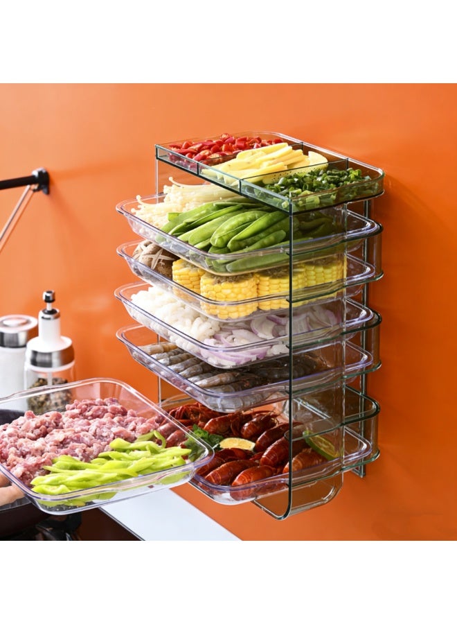  CityRiya-Long طبقة التحضير متعددة الوظائف ، علبة التحضير للمطبخ القابلة للتراكم مع قاعدة غير انزلاق لللحوم الخضروات والفواكه - Image 4