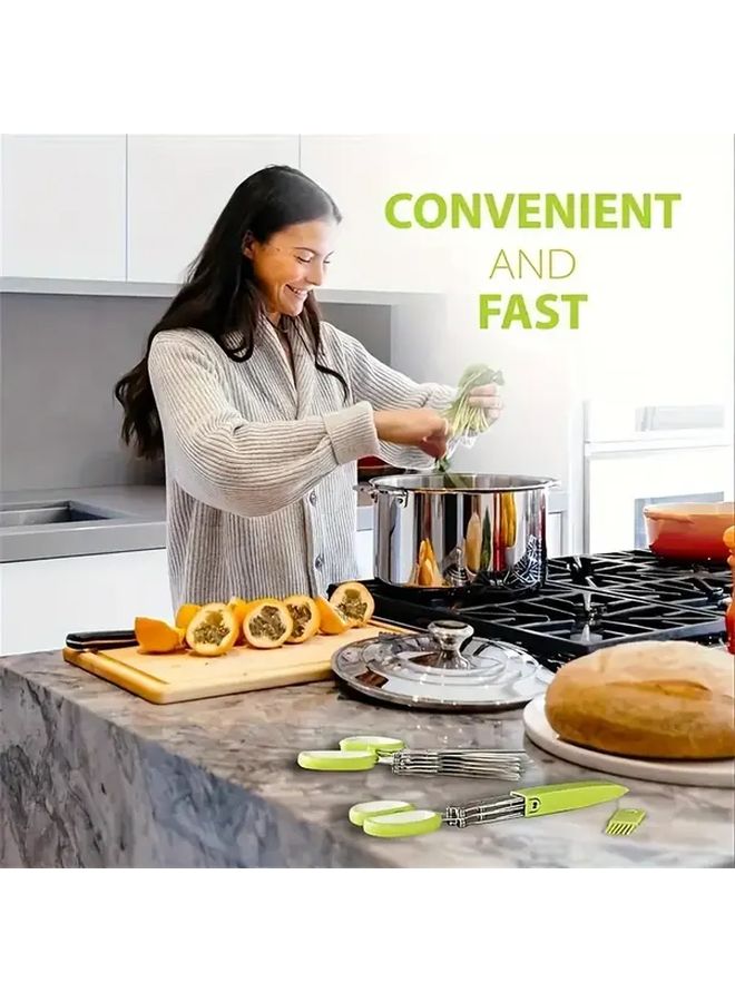 5 Blade Stainless Steel Kitchen Scissors With Cleaning Brush Ergonomic Green Handle Sharp Metal Cutting Tool For Chives Spices And Vegetables Durable Manual Kitchen Gadget For Bbq And Indoor Use Vegetable Chopping Sleek Design Foodsafe Material Five Floors - Image 4