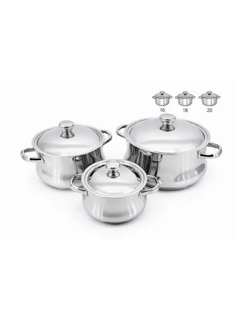 يونستيل طقم حلل طهي كوره 6 قطع ستانلس ستيل من يونستيل مقاس 16-18-20 سم - Image 1