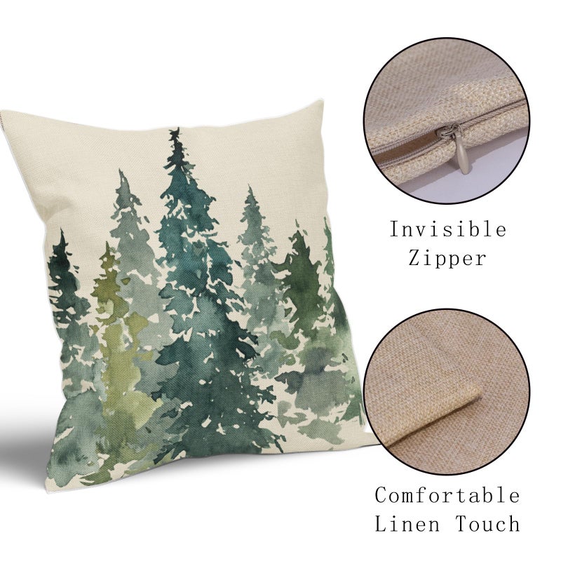 Aytipun Watercolor Tree Pillow Covers 18x18 Set of 2 Green Teal Forest Rustic Nature Themed Decorative Throw Pillows Winter Christmas Outdoor Farmhouse Linen Cushion Case Decor for Sofa Couch Bed - Image 4