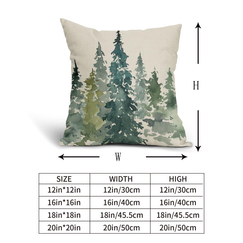 Aytipun Watercolor Tree Pillow Covers 18x18 Set of 2 Green Teal Forest Rustic Nature Themed Decorative Throw Pillows Winter Christmas Outdoor Farmhouse Linen Cushion Case Decor for Sofa Couch Bed - Image 5