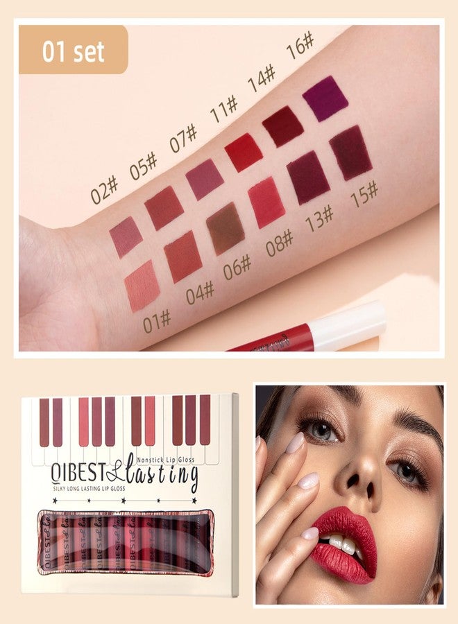 QiBest 12Pcs Matte Liquid Lipstick Set for Girls & Women, 24 Hours Long Lasting Waterproof Nude & Dark Red Lip Gloss Makeup Gift Kits, Velvet Non-Stick Cup Mate Duracion 24 Horas Originales Lip Stains - Image 2