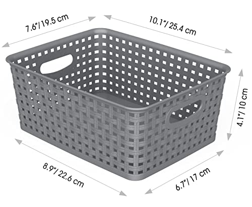 WYT Weave Storage Organizer Baskets, Grey 6-Pack Plastic Woven Baskets, 10.1" x 7.55" x 4.1" - Image 2