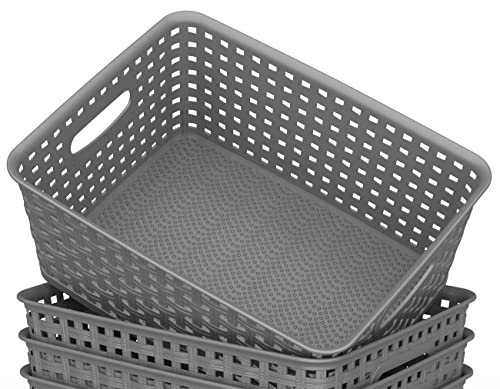 WYT Weave Storage Organizer Baskets, Grey 6-Pack Plastic Woven Baskets, 10.1" x 7.55" x 4.1" - Image 4