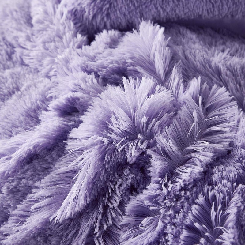Uhamho Faux Fur Velvet Fluffy Bedding Duvet Cover Set Down Comforter Quilt Cover with Pillow Shams, Ultra Soft Warm (Lilac, King) - Image 3