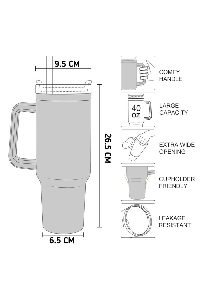 bullga Bullga Thermal Cup with Straw, 40 oz., Drinking Cup with Lid, Handle, and Straw for Hot and Cold Drinks, Portable Cup  - Image 2