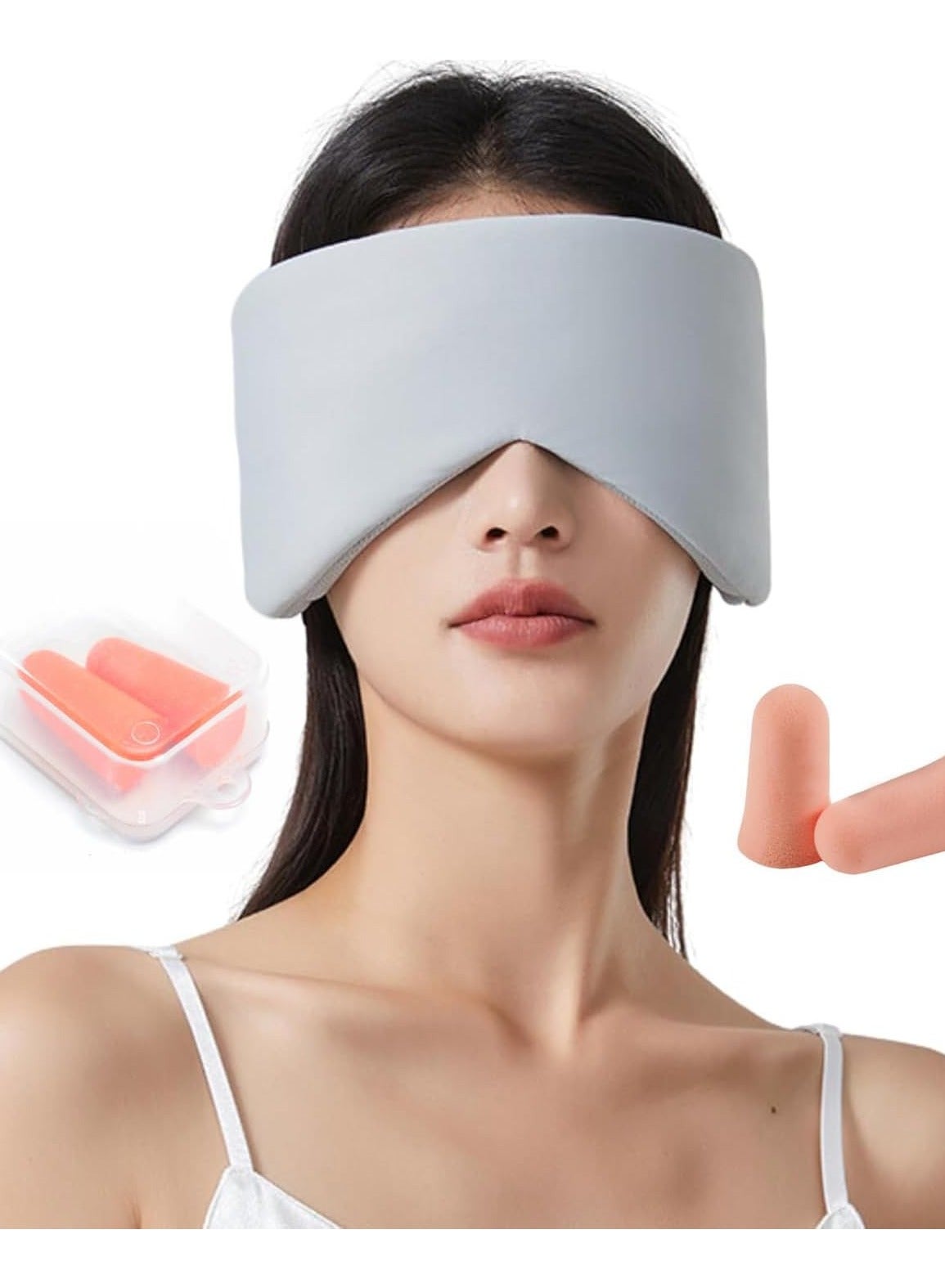 Sleeping Eye Mask for Side Sleepers, Eye Mask for Cooling and Darkening Eyes While Sleeping, All Season Travel Eye Mask for Men and Women, Large Adjustable Size Fits All Heads (Mask with Noise Reduct