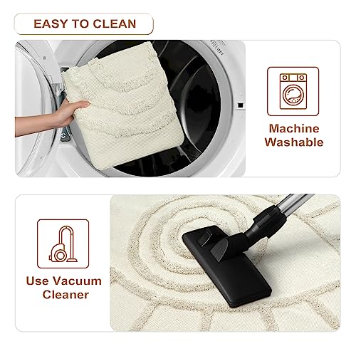 Uphome Boho Bathroom Rugs 2'x3' Beige Evil Eye Tufted Entryway Mat with Tassels Soft Machine Washable Cotton Small Rug Modern Minimalist Accent Throw Rug for Sink Kitchen Bedroom Doorway - Image 5