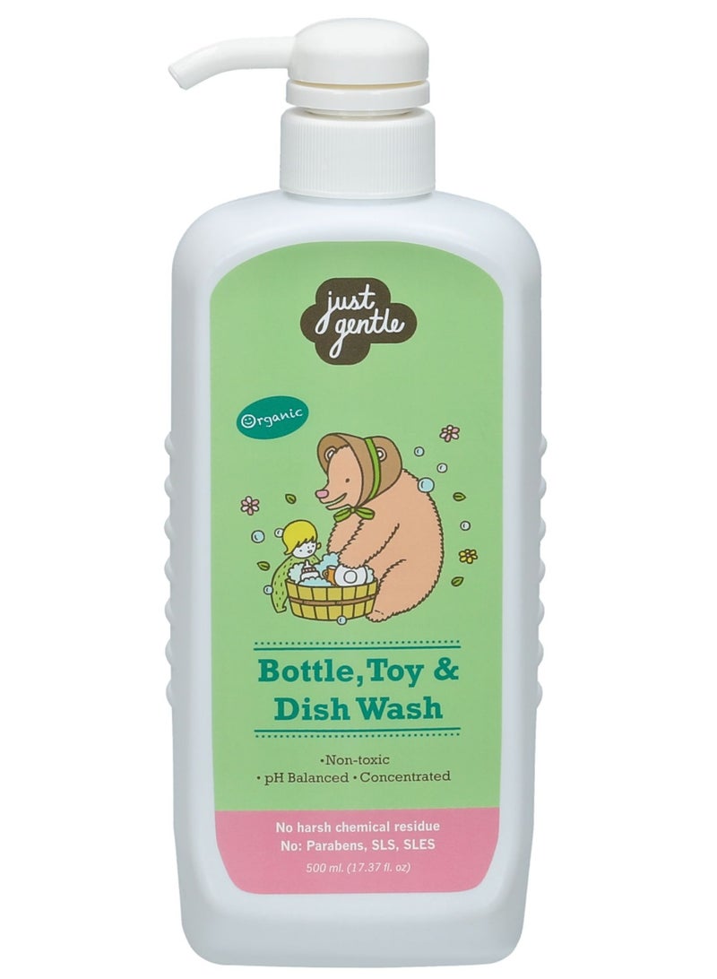 Just Gentle Natural Bottle, Toys & Dish Wash - Plant-Based, Safe for Babies, Effective Cleaning with Organic Chamomile, 500ml - Image 1