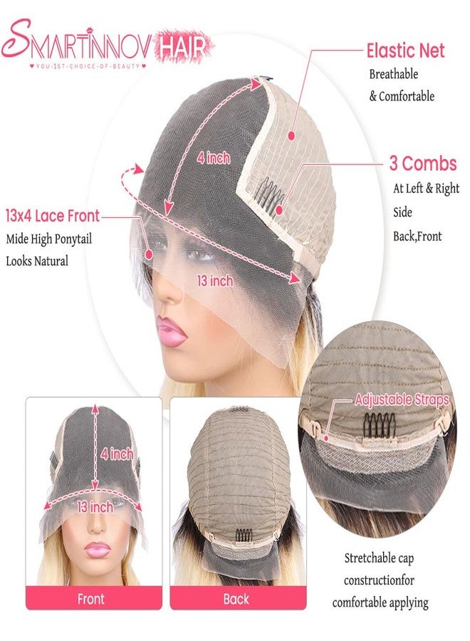 Smartinnov Highlight Ash Blonde Wig Human Hair 13x4 HD Balayage Glueless Wigs 150% Density Ash Brown to Platinum Blonde 18/60 with Brown Roots Highlights Lace Front Wigs Human Hair Pre Plucked 18 Inch for Women - Image 3