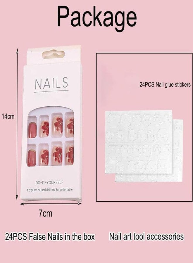 GODFLY Abstract Nails | artificial fake false press on nails light nude pink colour with golden glitter design(12 Pcs/1 Box)(1 PACK) - Image 3